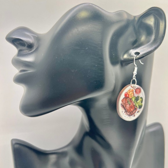 Dinner Plate Earrings - Food Earrings - Steak Earrings - Thanksgiving Earrings - Picture 7 of 8